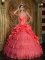 Sun Valley Idaho/ID Popular Lace Appliques Decorate Bodice Watermelon Red Sweetheart Quinceanera Dress For Taffeta and Tulle Ball Gown