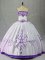 White And Purple Satin Lace Up Scoop Sleeveless Floor Length Quinceanera Dress Embroidery
