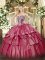 Excellent Ball Gowns Sweet 16 Dress Hot Pink Strapless Organza and Taffeta Sleeveless Floor Length Lace Up