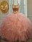 Stunning Scoop See Through Peach Lace Up Vestidos de Quinceanera Beading and Ruffles Sleeveless Floor Length