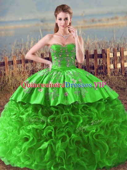 Beauteous Sweetheart Sleeveless Quinceanera Gowns Embroidery and Ruffles Fabric With Rolling Flowers - Click Image to Close