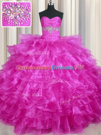 Beauteous Ruffled Layers Floor Length Fuchsia Sweet 16 Quinceanera Dress Sweetheart Sleeveless Lace Up - Click Image to Close