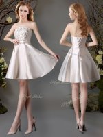 Affordable Champagne Sleeveless Satin Lace Up Quinceanera Court of Honor Dress for Prom and Party and Wedding Party(SKU BMT0210DBIZ)