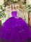 Sophisticated Brush Train Ball Gowns Quince Ball Gowns Purple Strapless Tulle Sleeveless Zipper
