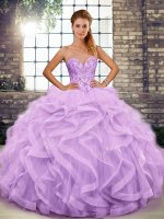 Fantastic Sleeveless Floor Length Beading and Ruffles Lace Up Sweet 16 Dresses with Lavender