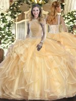 High-neck Sleeveless Organza 15th Birthday Dress Beading and Ruffles Lace Up(SKU SJQDDT1447002BIZ)