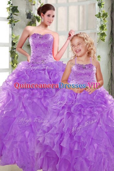 High End Purple Strapless Lace Up Beading and Ruffles Vestidos de Quinceanera Sleeveless - Click Image to Close