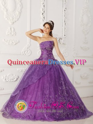 Elegent Lavender A-line Embroidery Quinceanera Dress With Strapless Satin and Organza Layers In Show Low In Wollongong NSW