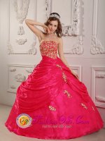 Neston Cheshire Hot Pink Appliques Decorate Strapless Layered Ruching Quinceanera Dress