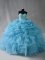 Floor Length Baby Blue Quinceanera Dresses Organza Sleeveless Beading and Ruffles and Pick Ups