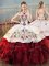 Elegant Floor Length White And Red Quinceanera Gowns Halter Top Sleeveless Lace Up