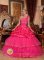 Comasagua Salvador Custom Made One Shoulder Beading and Pick-ups Organza Romantic Hot Pink Quinceanera Dresses