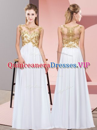 Sleeveless Chiffon Floor Length Zipper Quinceanera Dama Dress in White with Beading and Appliques