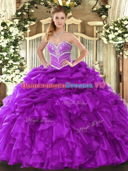 Ball Gowns Sweet 16 Dress Purple Sweetheart Organza Sleeveless Floor Length Lace Up - Click Image to Close