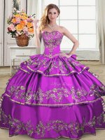 Custom Made Sleeveless Lace Up Floor Length Embroidery and Ruffled Layers Quinceanera Dresses