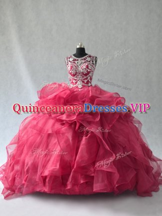 Dazzling Red Sweet 16 Dress Sweet 16 and Quinceanera with Beading and Ruffles Scoop Sleeveless Lace Up