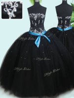 Sleeveless Lace Up Floor Length Beading and Belt Vestidos de Quinceanera