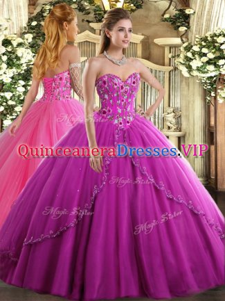 Sleeveless Brush Train Appliques and Embroidery Lace Up Quinceanera Gowns