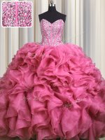 Visible Boning Bling-bling Sleeveless Brush Train Beading and Ruffles Lace Up Vestidos de Quinceanera