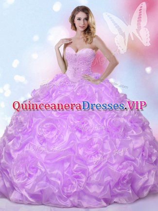 On Sale Sweetheart Sleeveless Fabric With Rolling Flowers Sweet 16 Quinceanera Dress Beading Lace Up