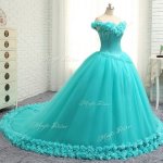 Off The Shoulder Cap Sleeves Tulle Quinceanera Gown Hand Made Flower Court Train Lace Up