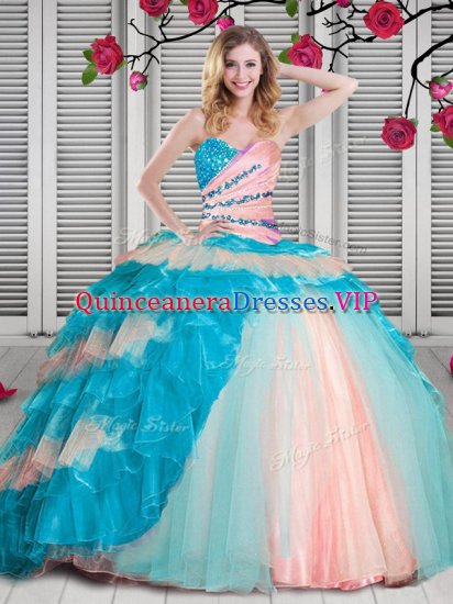 Customized Ball Gowns 15th Birthday Dress Multi-color Sweetheart Organza Sleeveless Floor Length Lace Up - Click Image to Close