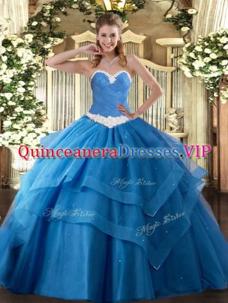 Baby Blue Sweetheart Lace Up Appliques and Ruffled Layers 15th Birthday Dress Sleeveless