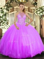 Beautiful Ball Gowns Vestidos de Quinceanera Lilac Halter Top Tulle Sleeveless Floor Length Lace Up