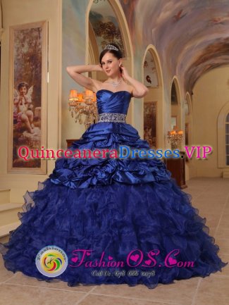 Lovely Blue Organza and Taffeta With Beading Brand New Quinceanera Dress For Minot North Dakota/ND Sweetheart Ball Gown