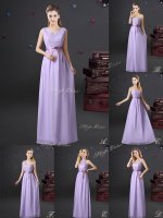 Luxurious V-neck Sleeveless Lace Up Dama Dress for Quinceanera Lavender Chiffon