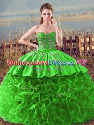 Beauteous Sweetheart Sleeveless Quinceanera Gowns Embroidery and Ruffles Fabric With Rolling Flowers