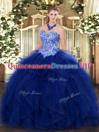 Sweetheart Sleeveless Lace Up 15th Birthday Dress Blue Organza