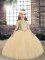 Custom Design Sleeveless Tulle Floor Length Lace Up Pageant Dress Womens in Peach with Beading