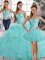 Off The Shoulder Sleeveless Lace Up Sweet 16 Quinceanera Dress Aqua Blue Tulle
