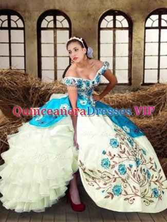 Super Multi-color Taffeta Lace Up Quinceanera Dress Sleeveless Floor Length Embroidery and Ruffled Layers