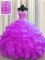 Adorable Visible Boning Sweetheart Sleeveless Ball Gown Prom Dress Floor Length Beading and Ruffles Fuchsia Organza