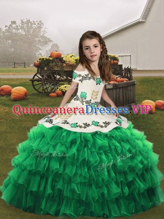 Latest Green Little Girls Pageant Dress Party and Military Ball and Wedding Party with Embroidery Straps Sleeveless Lace Up