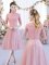 Ideal Pink A-line Lace Dama Dress Zipper Tulle Half Sleeves Tea Length