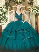 Charming Floor Length Ball Gowns Sleeveless Teal Quinceanera Gown Zipper