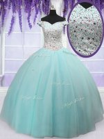 Beauteous Off The Shoulder Short Sleeves Tulle Quinceanera Dresses Beading Lace Up