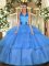 Baby Blue Quinceanera Dress Military Ball and Sweet 16 and Quinceanera with Ruffled Layers Halter Top Sleeveless Lace Up