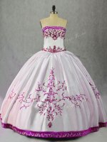 Affordable Sleeveless Taffeta Floor Length Lace Up Sweet 16 Dresses in White And Purple with Embroidery