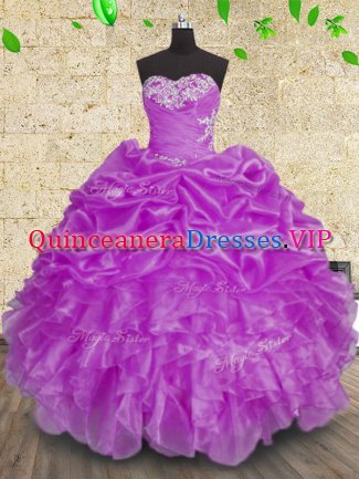Beauteous Purple Sweet 16 Quinceanera Dress Military Ball and Sweet 16 and Quinceanera with Beading and Appliques and Ruffles and Ruching Sweetheart Sleeveless Lace Up