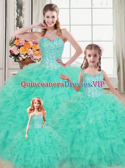 Eye-catching Floor Length Turquoise Sweet 16 Quinceanera Dress Sweetheart Sleeveless Lace Up - Click Image to Close