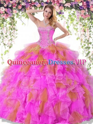 Multi-color Sweetheart Lace Up Beading and Ruffles Quinceanera Dresses Sleeveless
