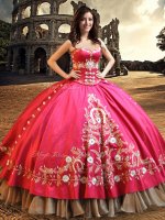 On Sale Hot Pink Ball Gowns Taffeta Sweetheart Sleeveless Beading and Embroidery Floor Length Lace Up 15 Quinceanera Dress