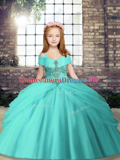 Beading Pageant Gowns Aqua Blue Lace Up Sleeveless Floor Length - Click Image to Close