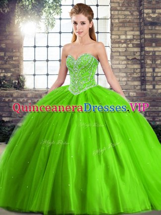Chic Brush Train Ball Gowns Quinceanera Gown Sweetheart Tulle Sleeveless Lace Up