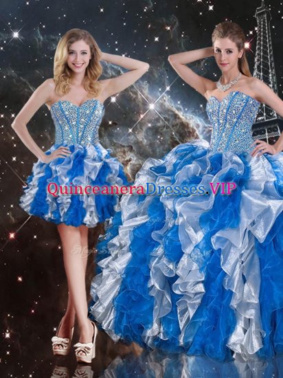 Wonderful Multi-color Ball Gowns Organza Sweetheart Sleeveless Beading and Ruffles Floor Length Lace Up 15 Quinceanera Dress - Click Image to Close