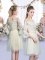 Romantic Empire Quinceanera Court of Honor Dress Champagne Off The Shoulder Tulle 3 4 Length Sleeve Mini Length Lace Up